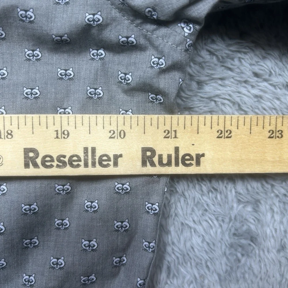 Banana Republic Shirt Mens M Gray Luxe Poplin Untucked Slim Fit Racoon Print EUC